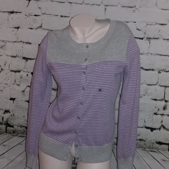 Nautica Women's Grey With Purple Stripes Cardigan - Picture 7 of 8